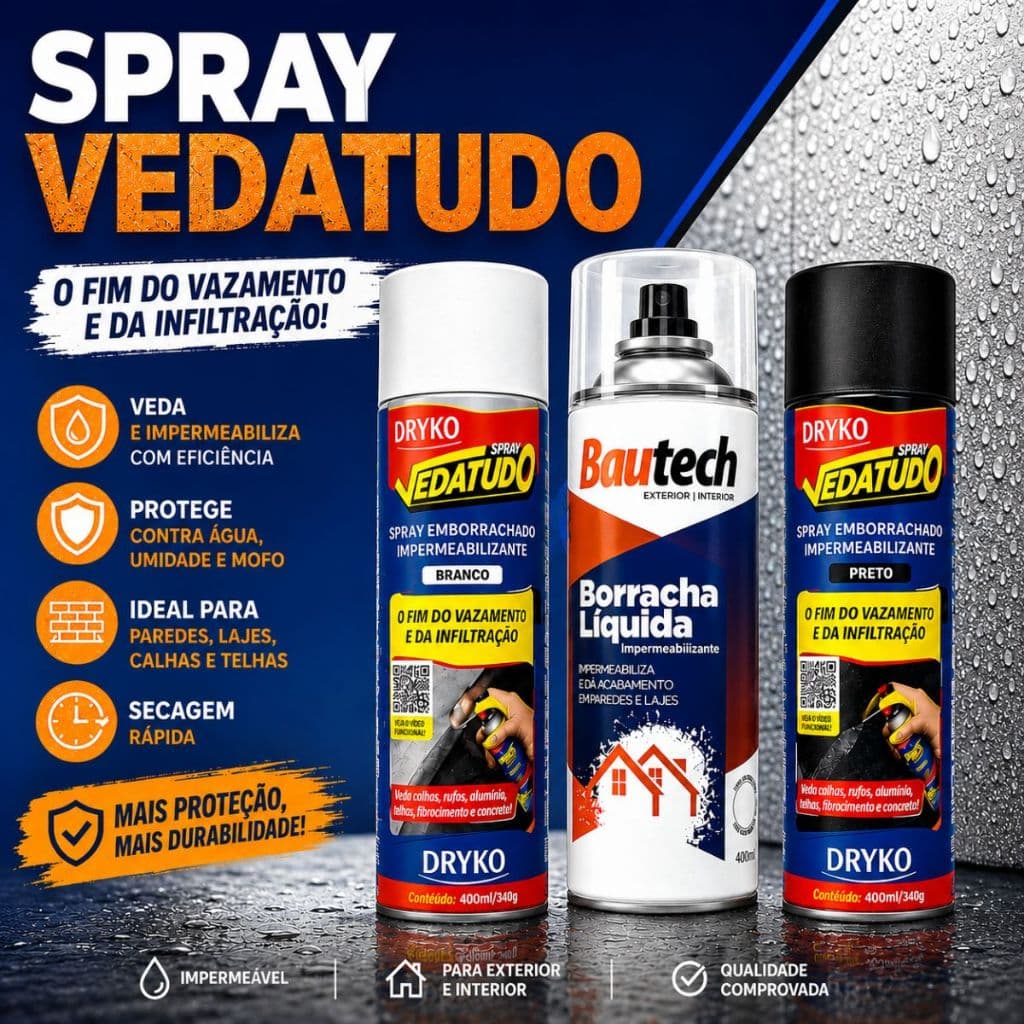 Kit Spray Vedatudo Manta Impermeabilizante Borracha Líquida Vazamentos De Agua Telhado 400 e 100ml