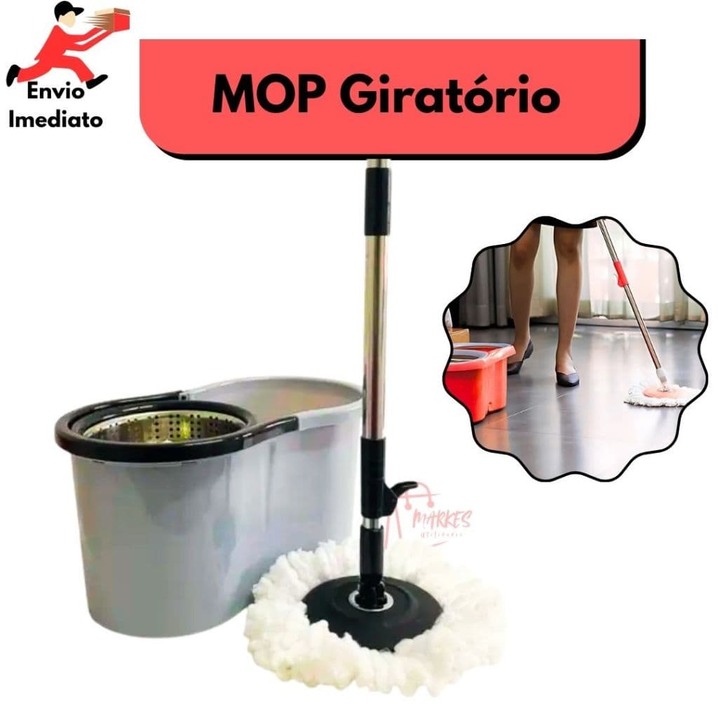 Mop Giratório Esfregão Microfibra Capacidade 12 litros Gira 360° Cabo Inox Praticidade Ao Dia a Dia