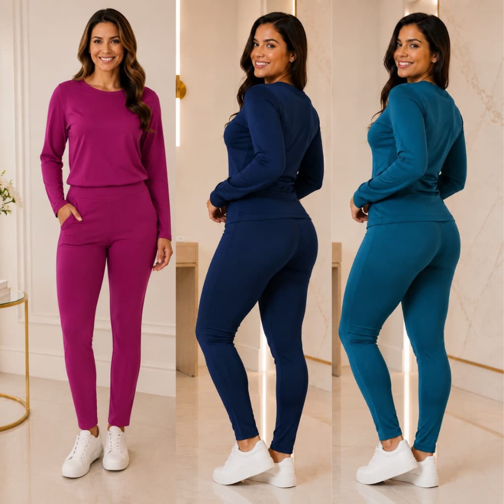 Conjunto Moletinho Blusa e Calça Jogger possue bolso e Elástico Roupa Feminina Moda Inverno Elegante