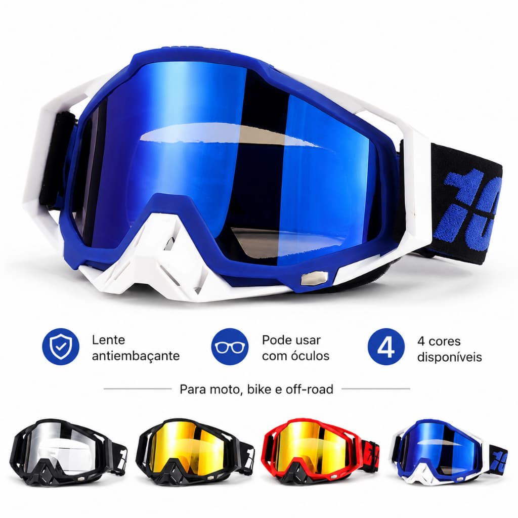 Óculos Motocross Off Road com Lente Ampla e Faixa Ajustável para Moto Bike e Ciclismo