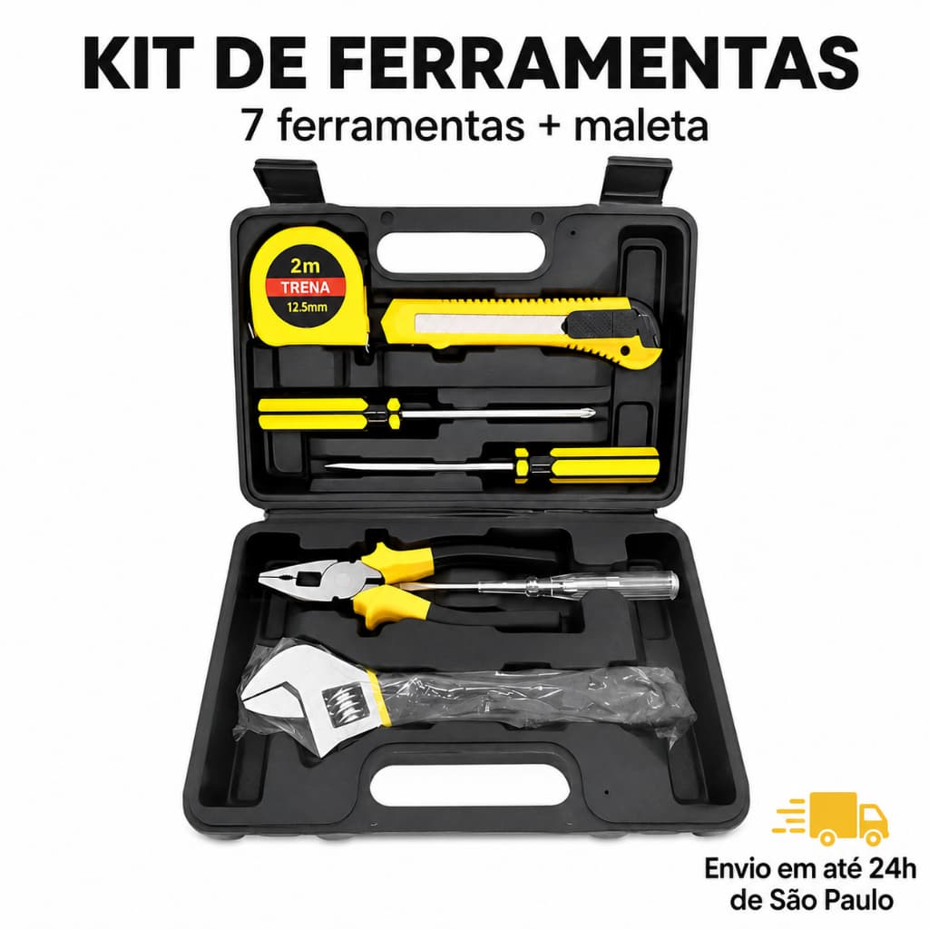 Kit de Ferramentas Manuais 7 Peças com Maleta Portátil