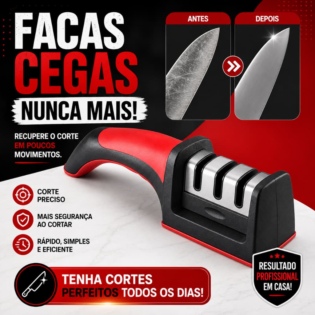 Afiador de Facas Profissional 3 Etapas Amolador Manual com Polidor Cabo Ergonômico