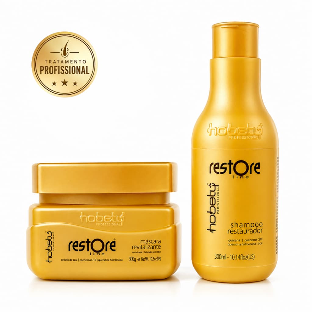 Kit Restore Line Hobety - Shampoo + Máscara 300ml Tratamento Capilar Profissional Intensivo