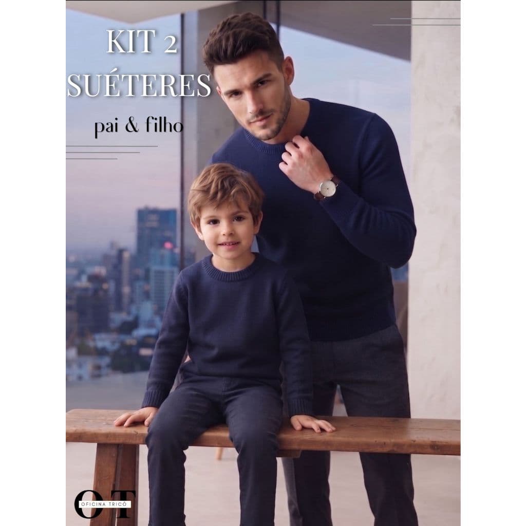 Kit 2 Blusas Suérter Masculino Tal Pai Tal Filho Tricô Liso Manga Longa Canelado Tricot Inverno