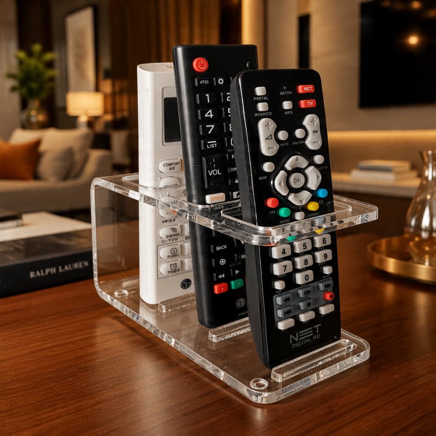 Porta Controle Remoto Suporte Flutuante De Acrílico Organizador De Controles TV Ar Condicionado 3 Divisórias