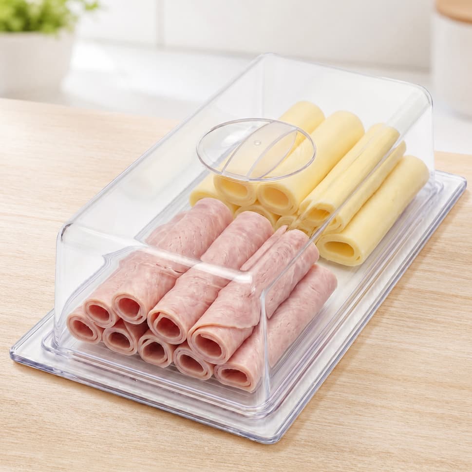 Porta Pão Retangular Pequeno com Tampa Transparente para Pães, Frios, Bolos e Doces
