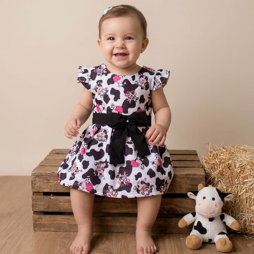 Vestido Vaquinha Roupa de Menina Infantil