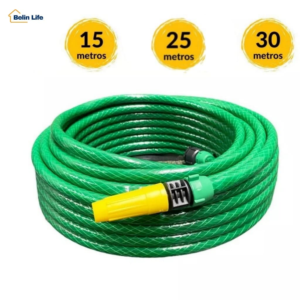 Kit Mangueira De Jardim PVC Reforçada Com Esguicho Vários Tamanhos 15m A 30m