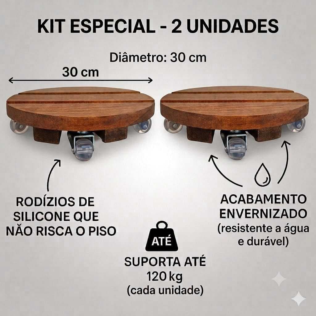 KIT 2 SUPORTE PARA VASO DE PLANTA COM RODINHAS DE SILICONE GEL REDONDO 30 CM MOVIMENTAR VASO PESADO
