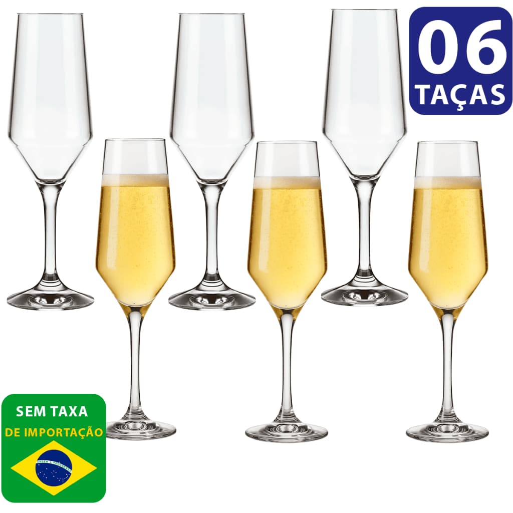 Kit 6 Taças Champanhe Cristal Espumante Vidro Cristalino 186ml Buffet Eventos e Casamentos Champagne