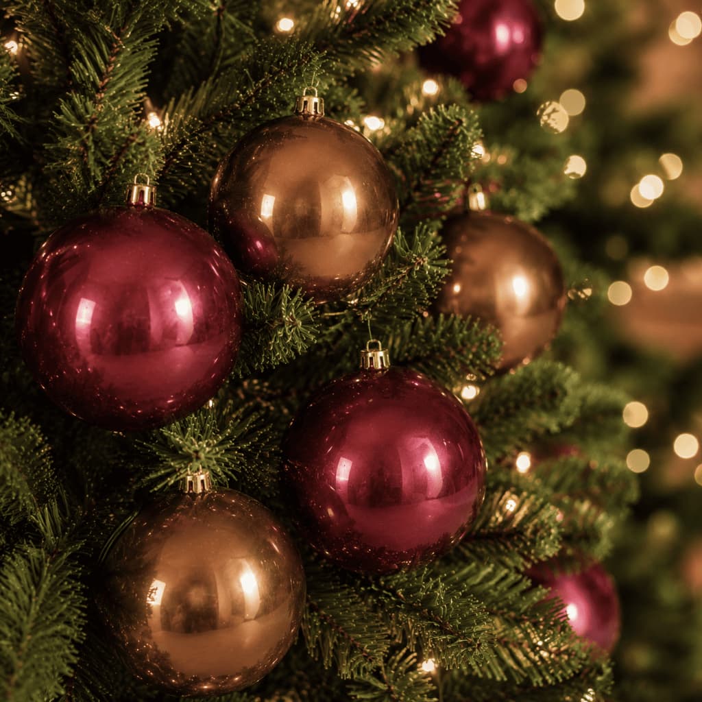 Kit 12 Bolas de Natal 8 cm Bordô e Cobre Peroladas Enfeites Árvore de Natal Premium