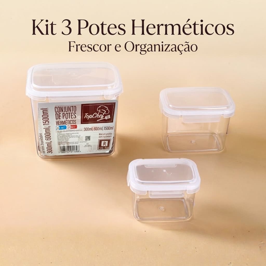 Jogo Kit 3 Potes Herméticos Vedação Perfeita Organizador Cozinha Freezer Marmita Envio Imediato