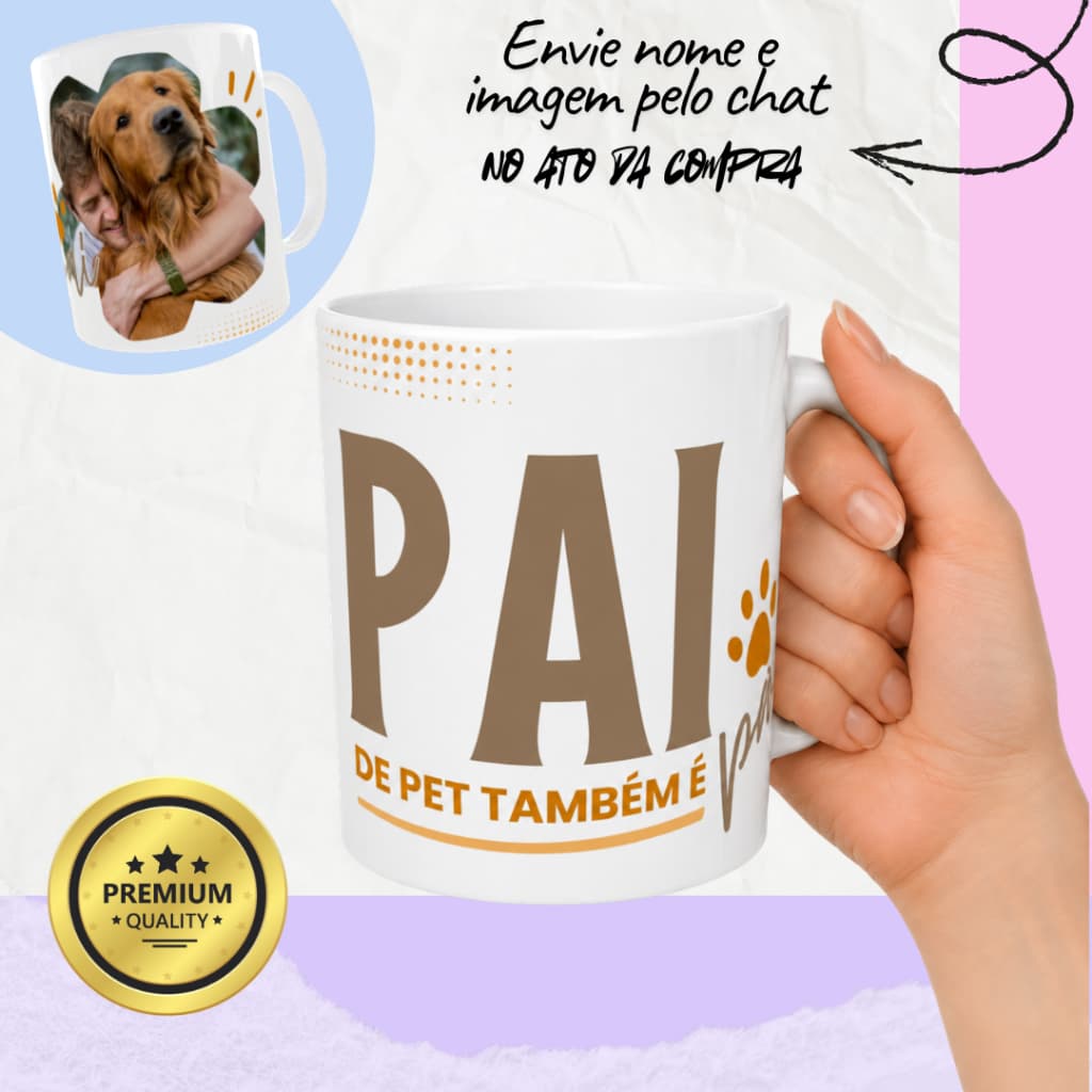 Caneca Porcelana Personalizada Pai de Pet Xícara Cerâmica Personalizada Foto Presente Dia dos Pais
