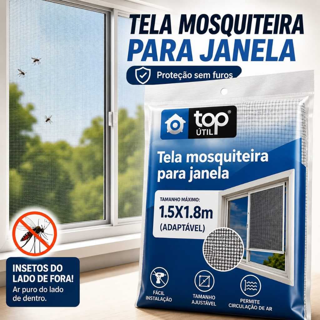 Rede Proteção Janela Contra Insetos Dengue Mosquito Tela Ajustável 150x180cm Não Fura Parede Tela Contra Mosca Protege