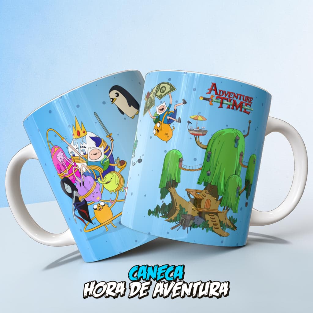 Caneca Hora de Aventura Porcelana Finn Jake Rei Gelado Geek Presente
