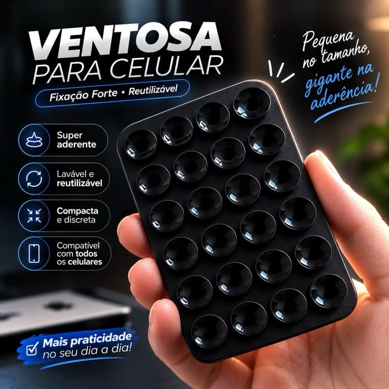 Ventosa Mágica para Celular – Fixação Forte e Reutilizável