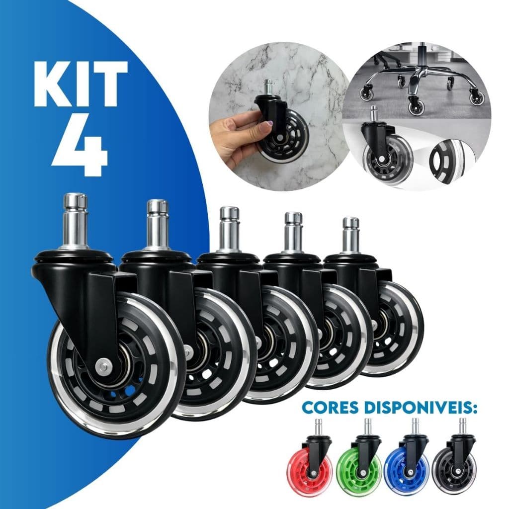 Kit 4 Rodinha Rodízio Cadeira Escritório 75mm Pu Antirisco