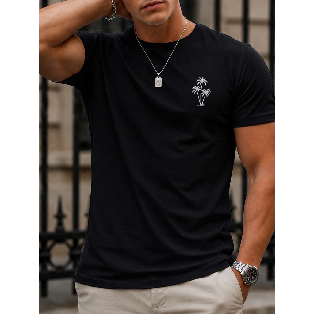 Camisa Masculina Básica Coqueiros Camiseta Algodão Malha Premium 30.1