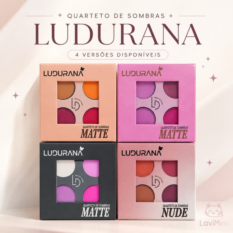 Kit 4 Paletas De Sombras Ludurana Mini Original Matte Nude Alta Pigmentação 16 Cores