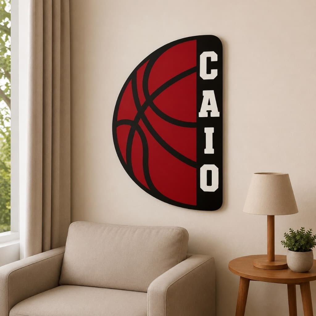 Placa de Parede Basquete Personalizada com Nome MDF Decoração Quarto Menino 30cm Placa Decorativa Enfeite