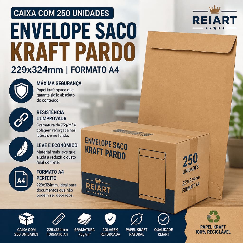 250 Envelope Saco Kraft Pardo A4 229x324mm Enviar Documento Correios Escritório Contratos Currículos