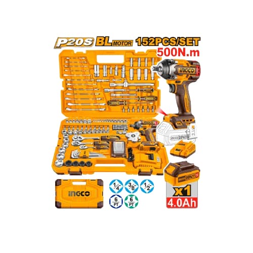 KIT CHAVE DE IMPACTO 1/2 INGCO HKTHP31521 20V 500NM 152PCS 1BAT 4AH