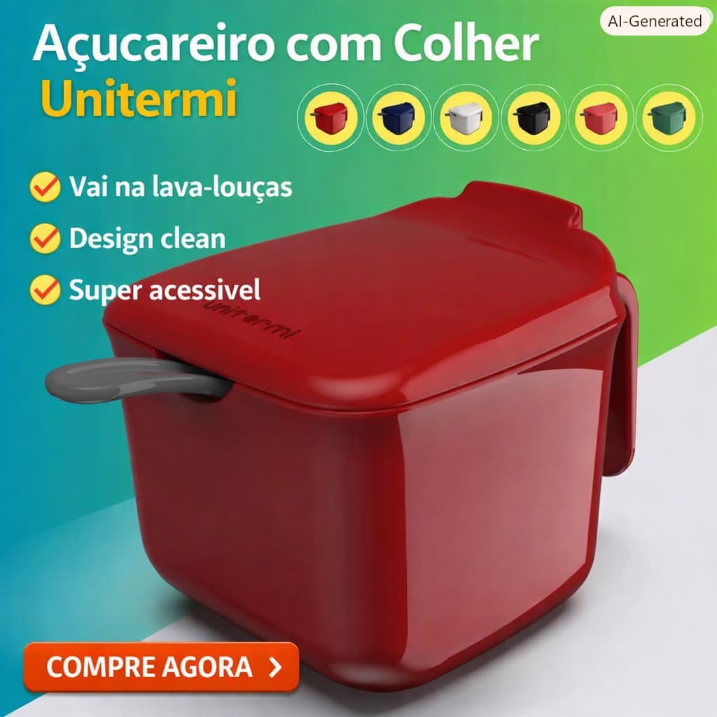 Açucareiro com Colher Unitermi 350ml – Barato, Prático e Fácil de Limpar