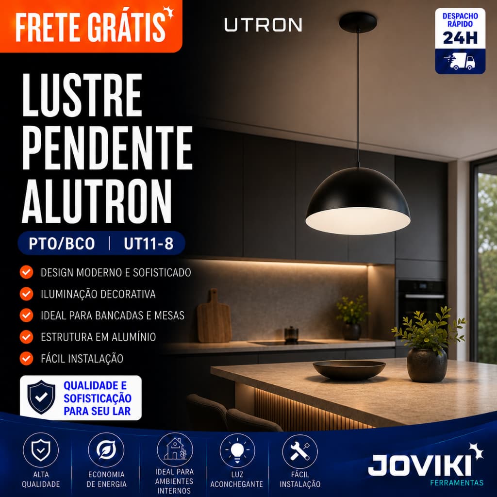 Luminária Pendente Redonda Preto e Branco - Utron