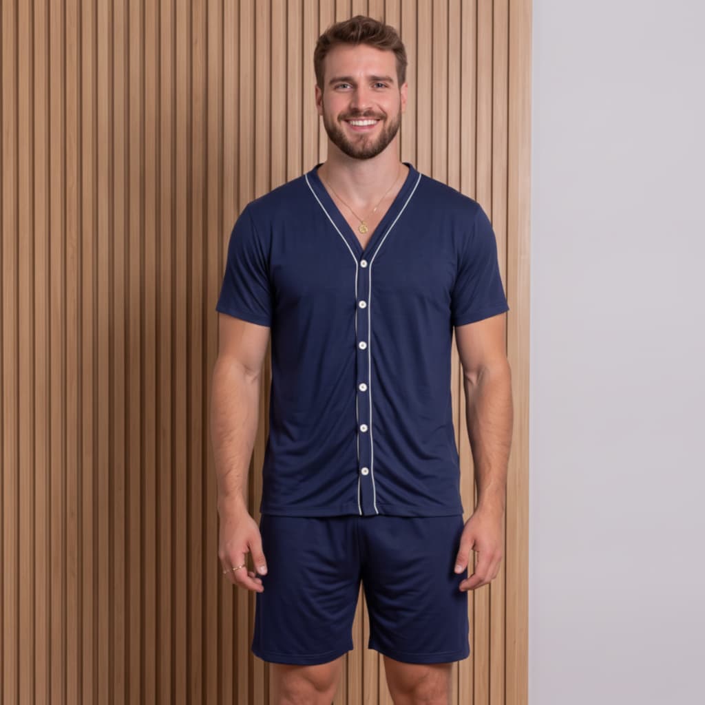 Pijama Masculino Americano com Botões Adulto Manga Curta Cirúrgico