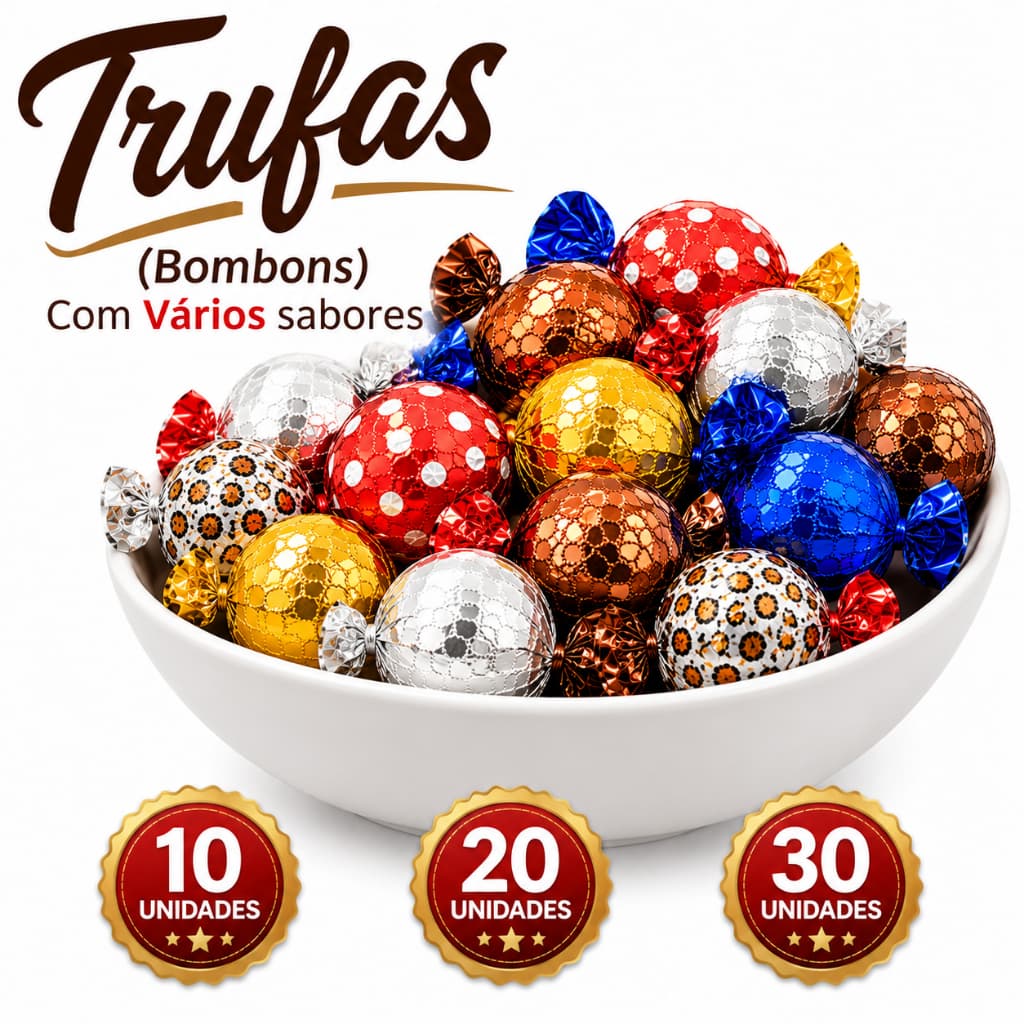 Trufas Chocolate Diversos Sabores - Bandeja Recheada Coco Leitinho Tradicional Paçoca Limao
