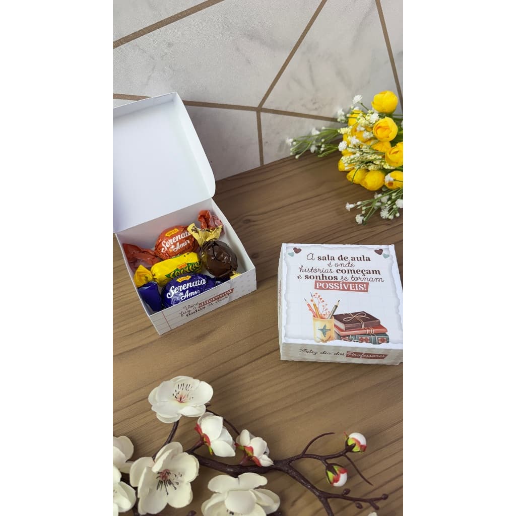 Caixas Dia dos Professores para 4 Doces, Bombom, Trufas, Chocolate - Mimo Presente dia Dos Professores - ENVIO IMEDIATO!