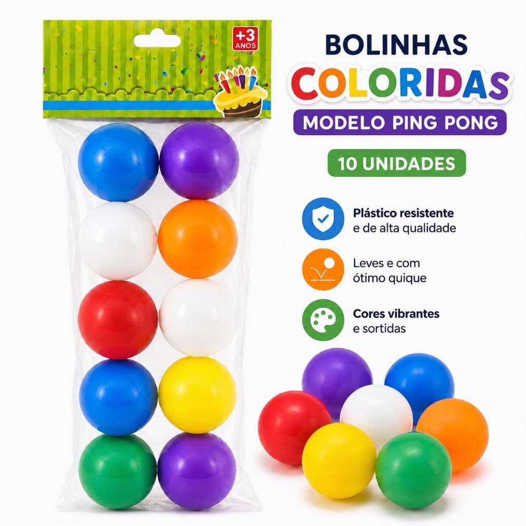 Kit 60 Bolinhas Plásticas Modelo Ping Pong Infantil Coloridas
