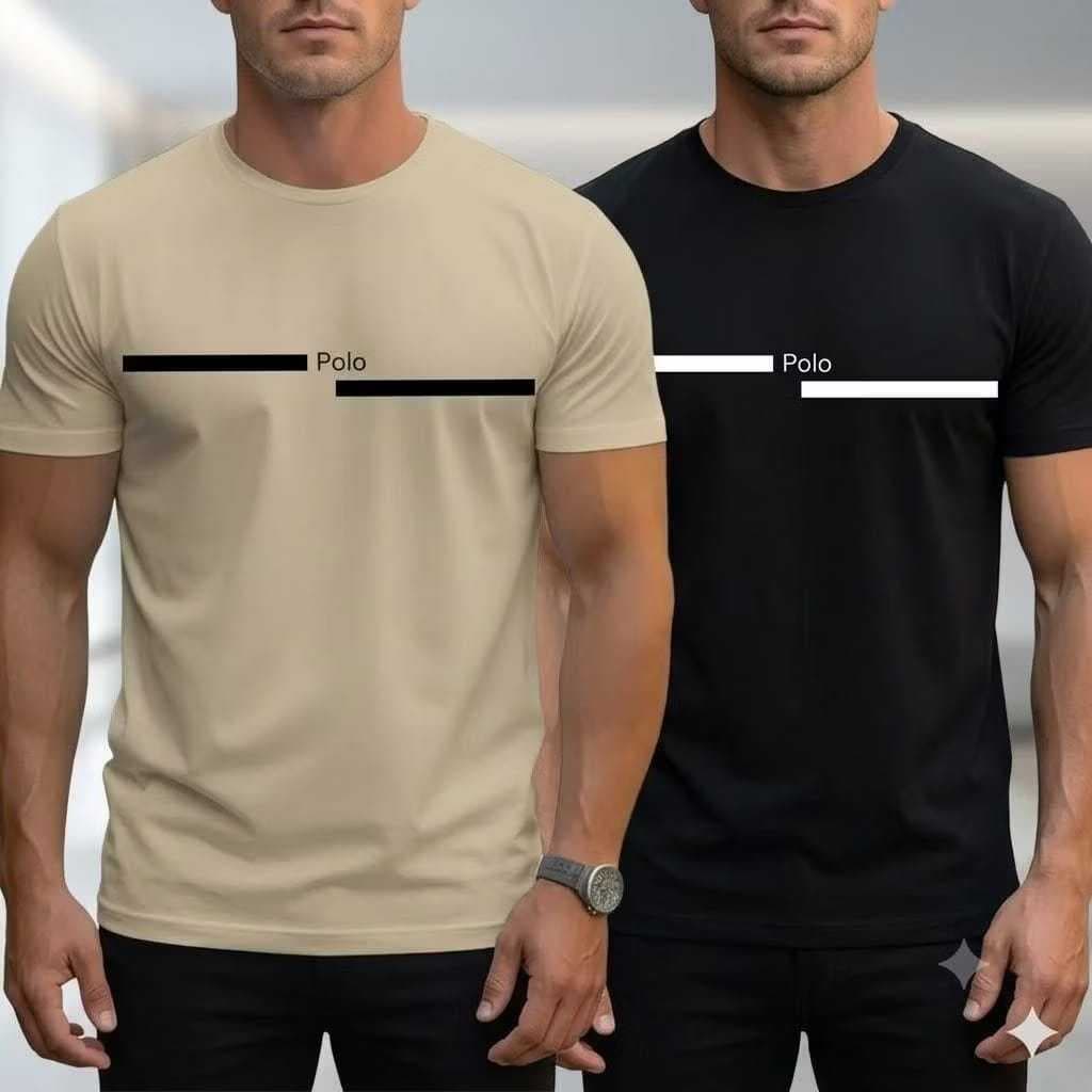 Kit 2 Camiseta Polo Masculina Estampada Em Algodão Com Gola Redonda E Toque Macio Respirável