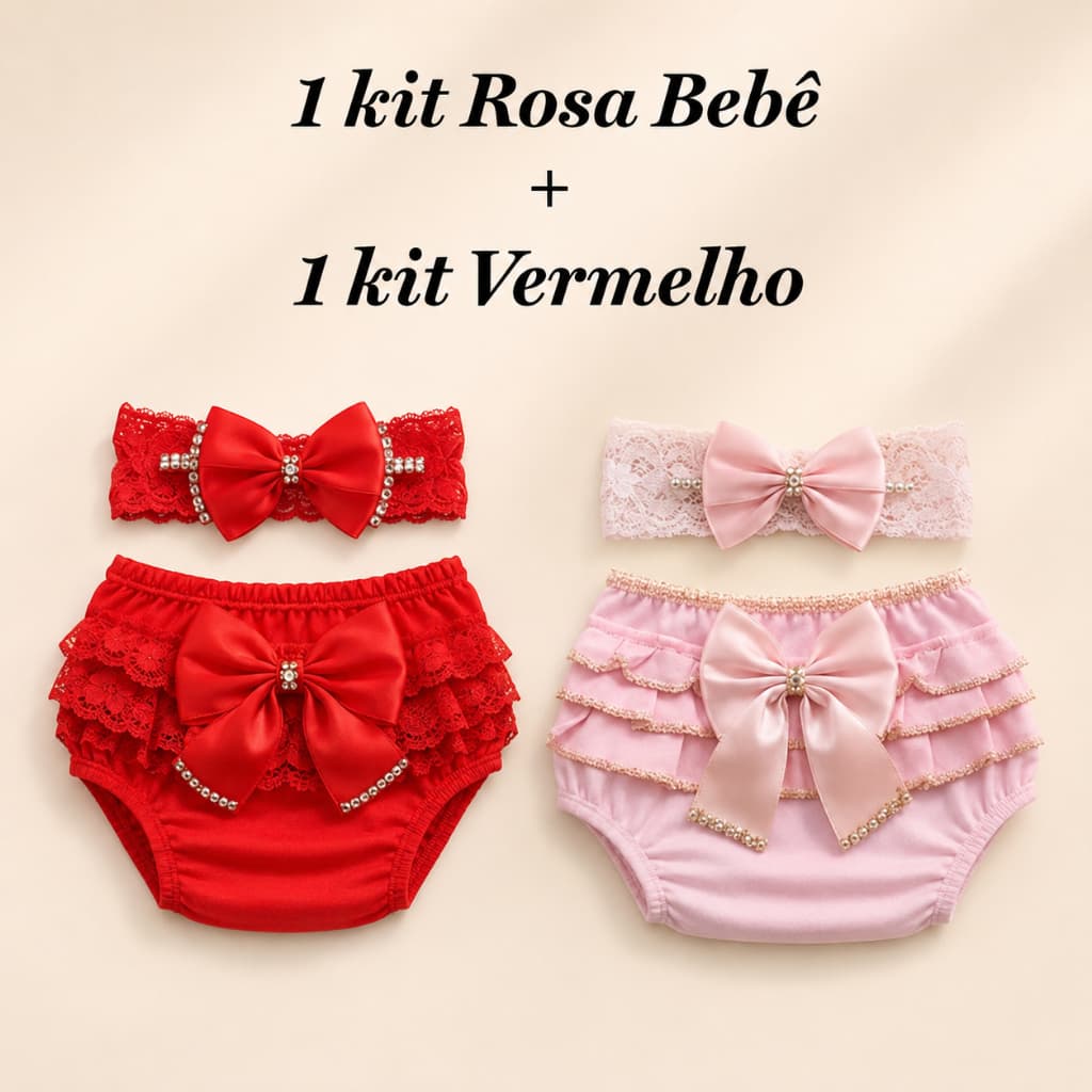 kit 2 calcinhas bunda rica + 2 faixinha de cabelo para bebê menina luxo