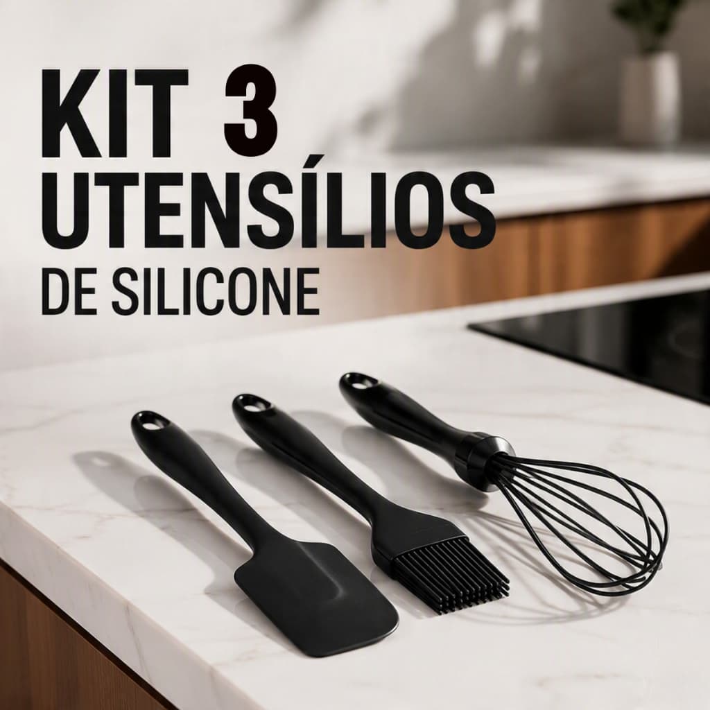 Kit Espátula Pincel Silicone 3 Peças De Cozinha Batedor Utensílios