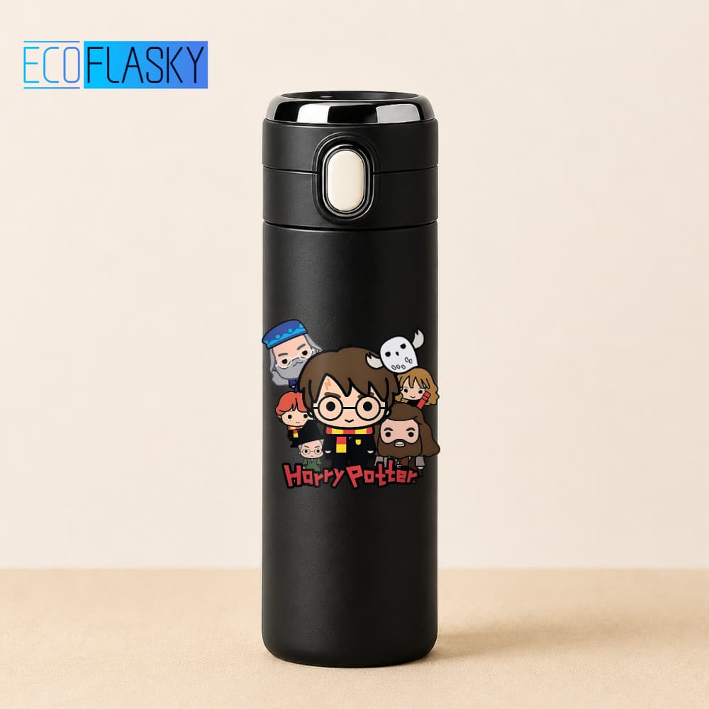 Garrafa Térmica Infantil Aço Inoxidável Harry Potter com Termometro LED Digital 420ml Estampada