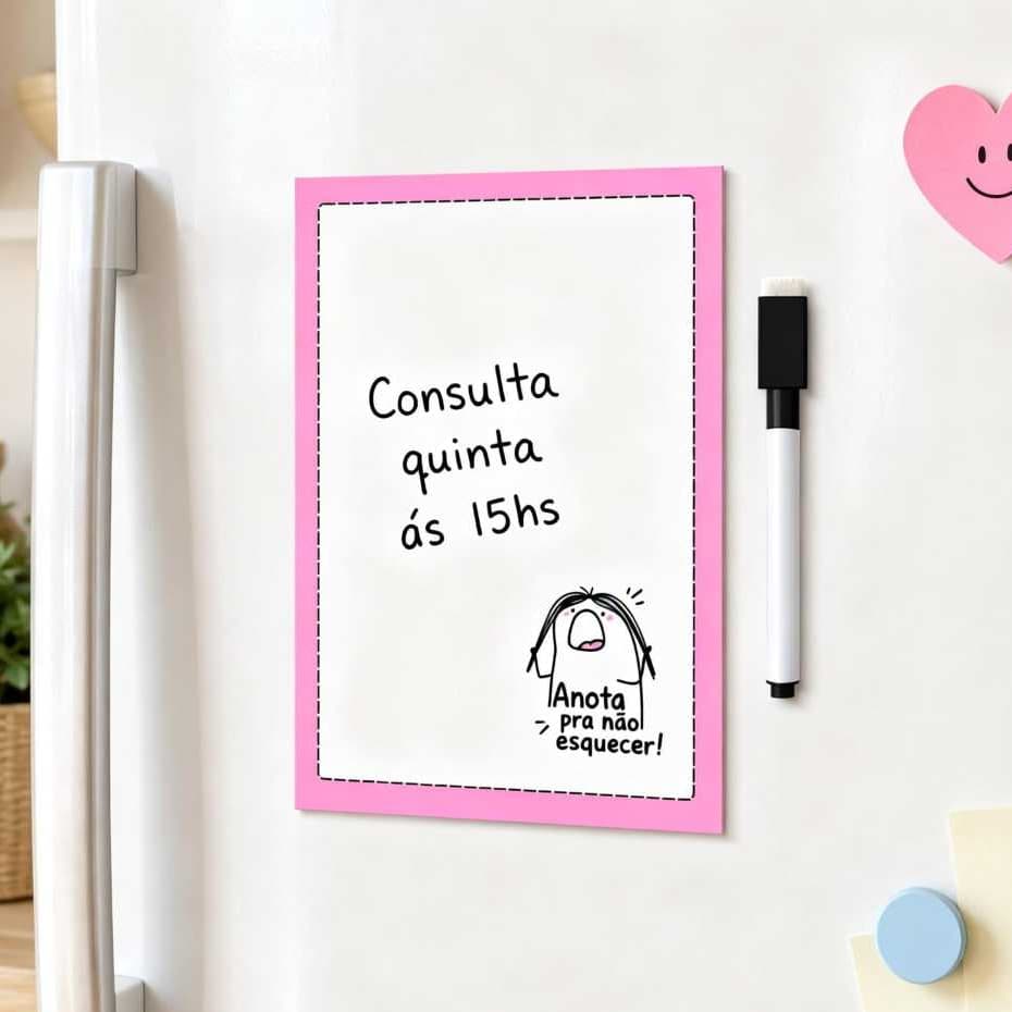 Imã de Geladeira Lousa Mágica Planner de Anotações + Caneta Quadro Branco com Apagador e Imã  Magnético Papelaria