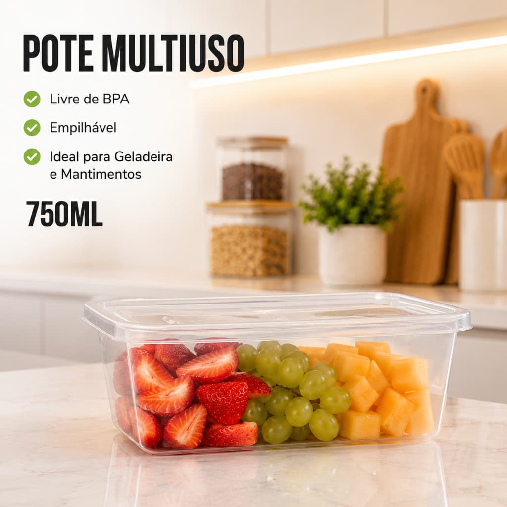Kit 2 Potes Organizadores Multiuso com Tampa BPA Free para Geladeira e Mantimentos