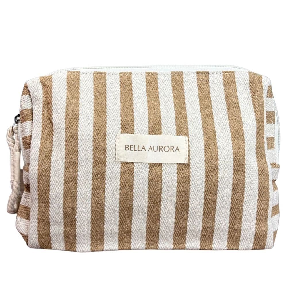 Necessaire Bella Aurora com Listras Marrom em Tecido 100% Algodão