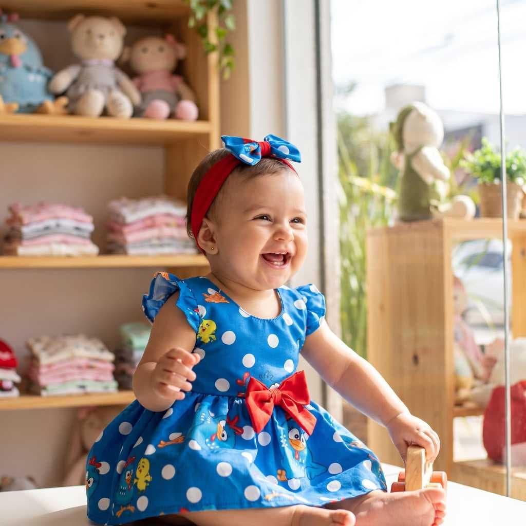Conjunto Menina Bebê Carinho Galinha Pintadinha Azul +Laço de Cabelo +Calcinha (ac)