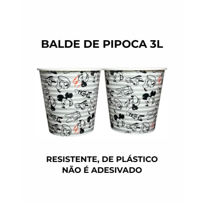 Balde de Pipoca 3L Infantil Minnie Mickey Resistente Durável Presente Brinde Personalizado