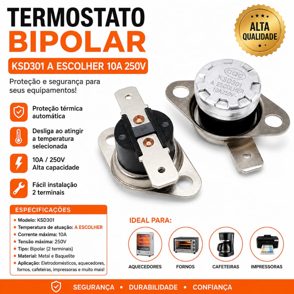 Termostato Ksd301 10a 250v  temperatura a escolher