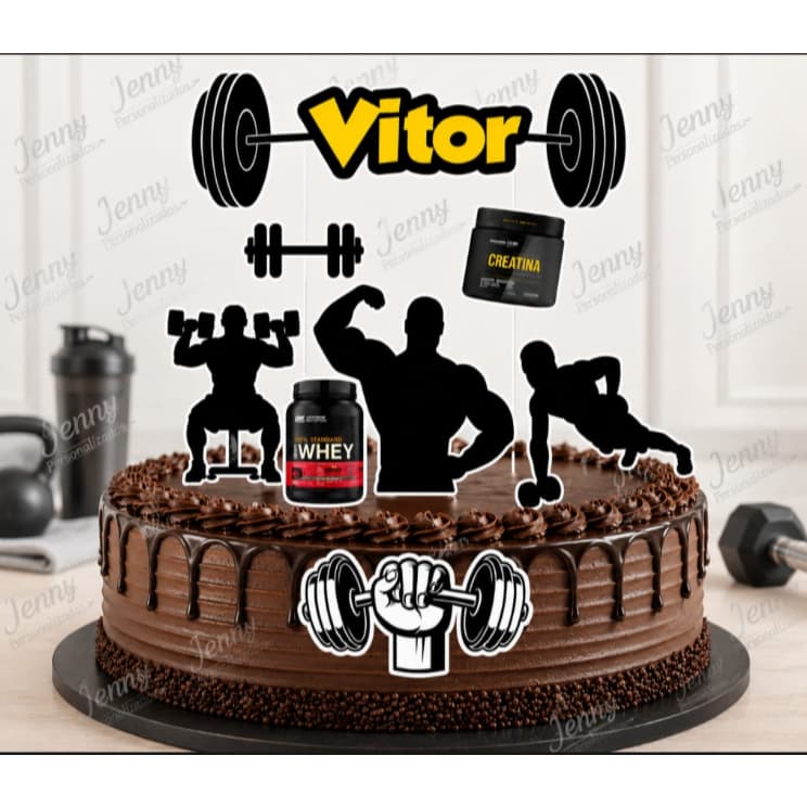 Topo Topper de Bolo Fitness  - Academia - Maromba - Personalizado