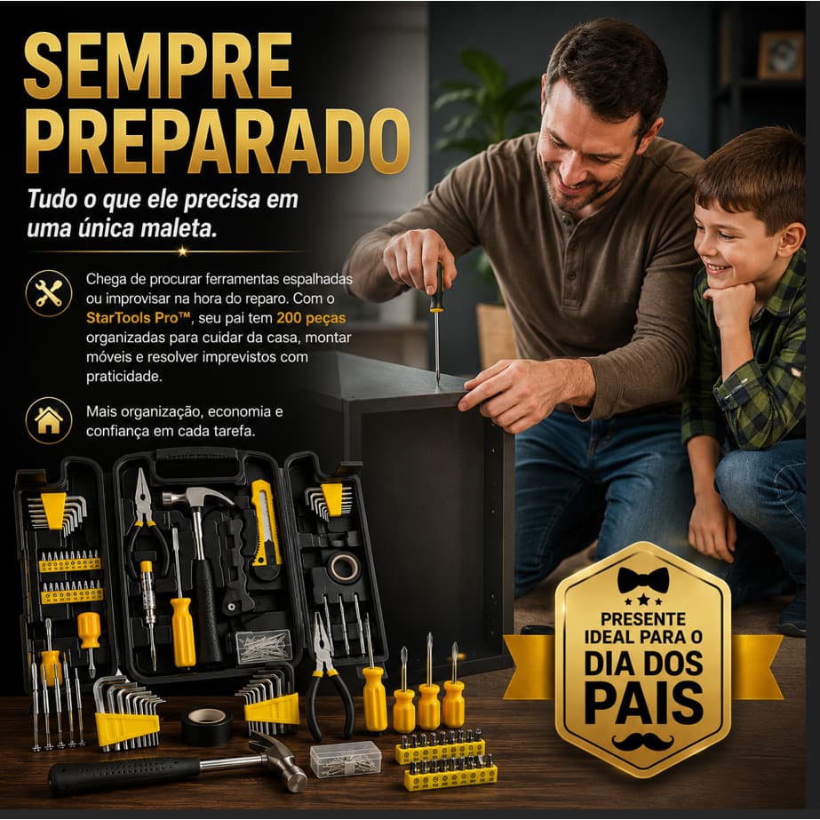 Jogo de Ferramentas 200 Peças Startools Pro com Maleta Aço Carbono Completo | Presente Dia dos Pais