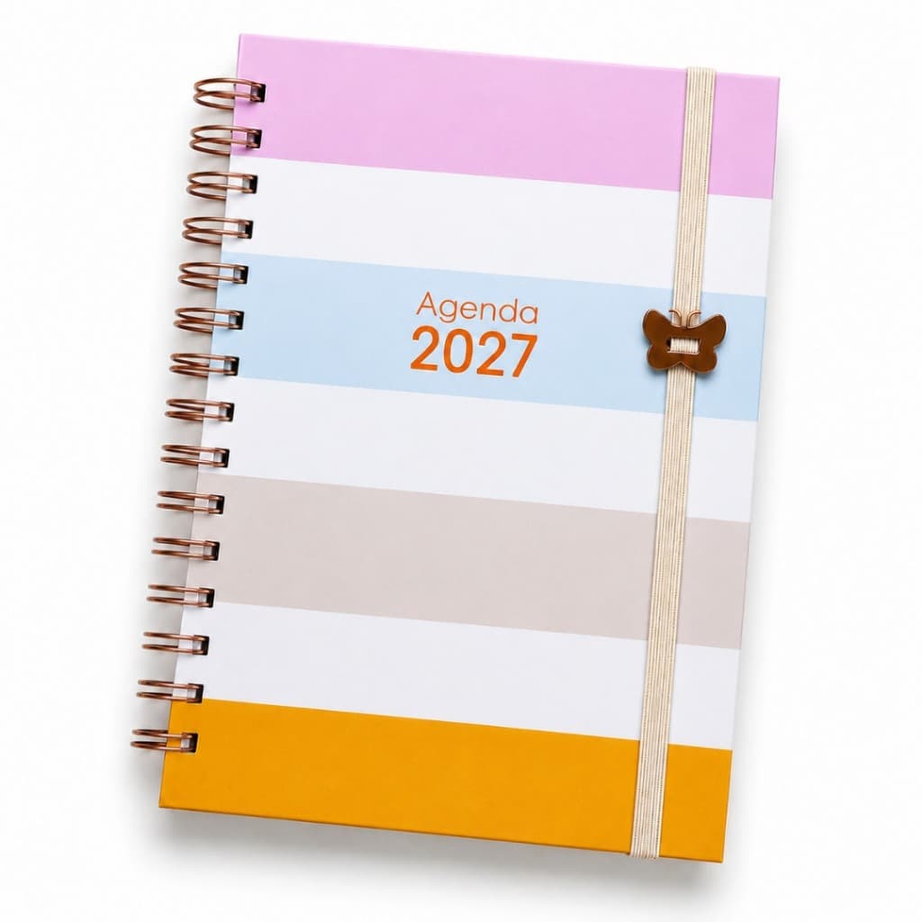 Agenda Personalizada - 2026/ 2027 A5 2 Dias por Página Capa Holográfica Wire-o com Nome | Planner Diário