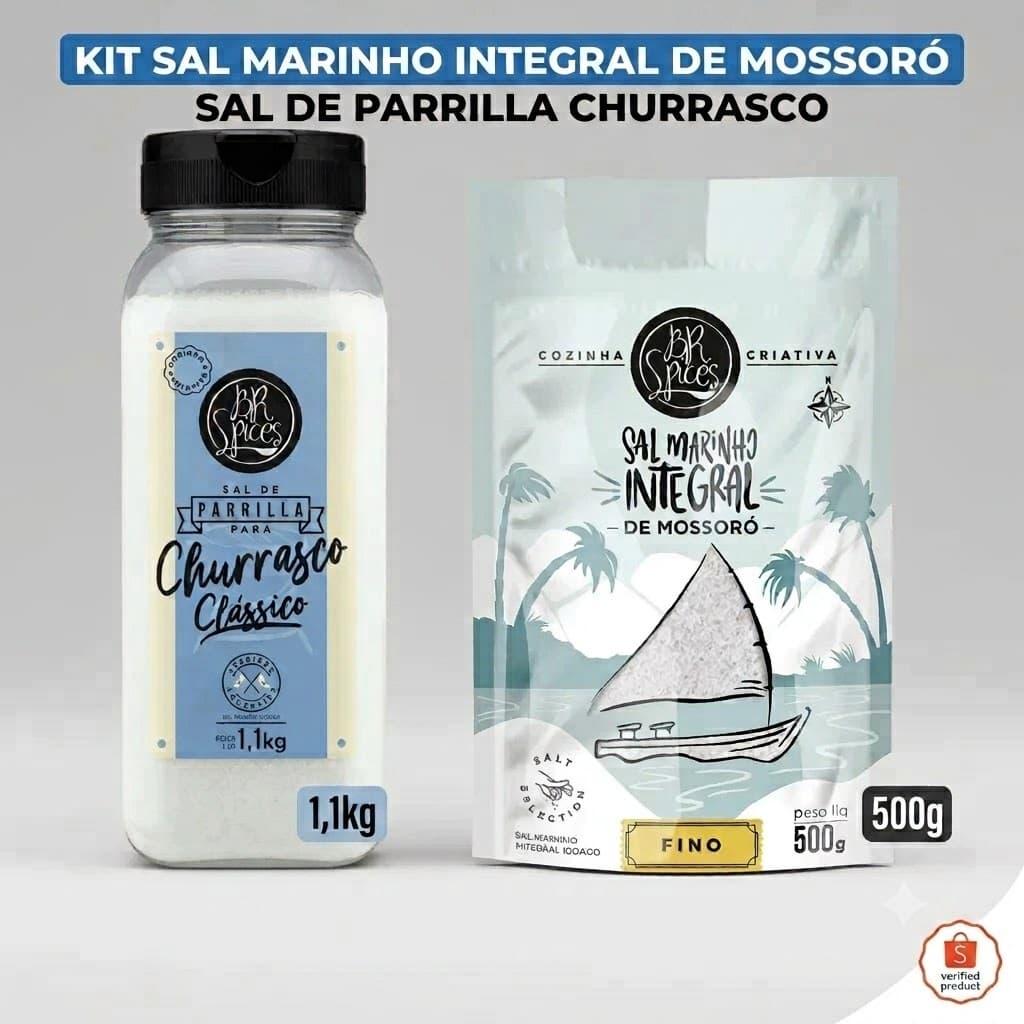 Kit Sal Marinho Integral Mossoró 500g + Sal de Parrilla Churrasco 1,1kg BR Spices Premium