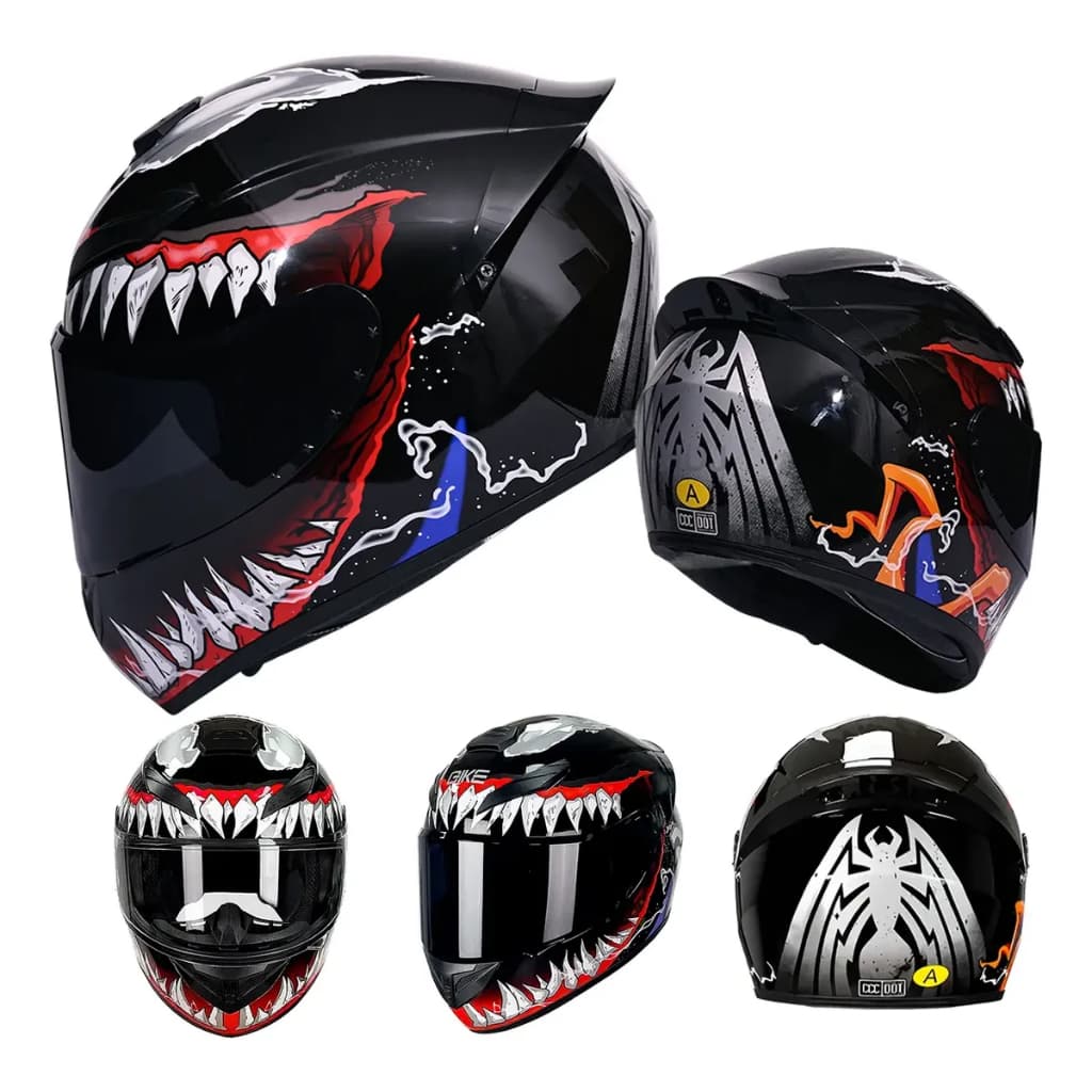 Capacete de moto,Capacete Masculino Venom Preto Brilhante Integral Adulto,Capacete para bicicleta elétrica
