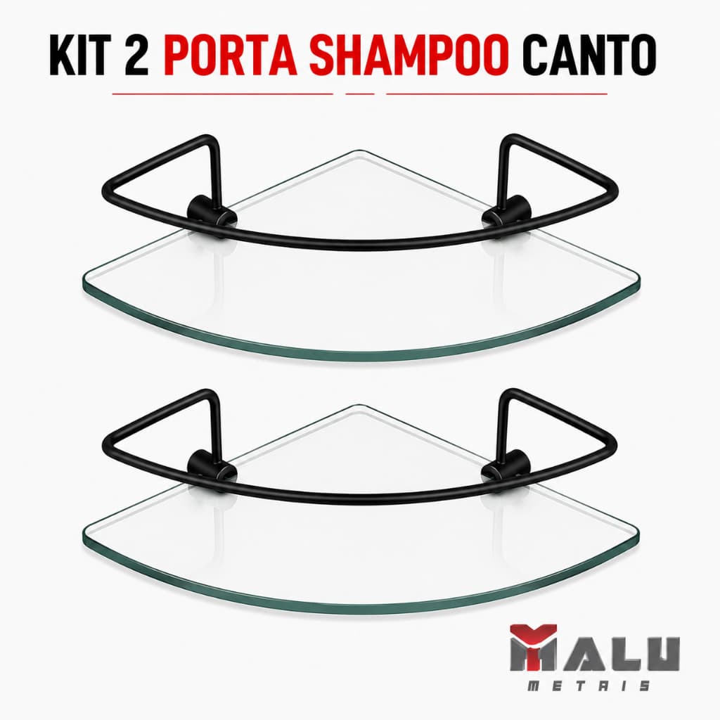 Porta Shampoo Para Banheiro Suporte De Vidro 6mm Incolor Canto Cristal Anti Ferrugem KIT 02 UN