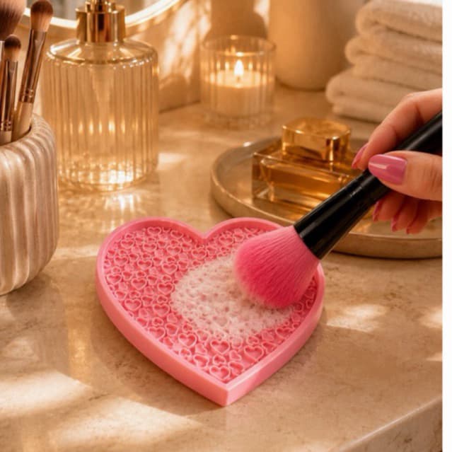 Limpador De Pincel De Maquiagem Formato de Coração Pratico e Fácil de Limpar Skincare Pele Saudável Limpeza de Pincel