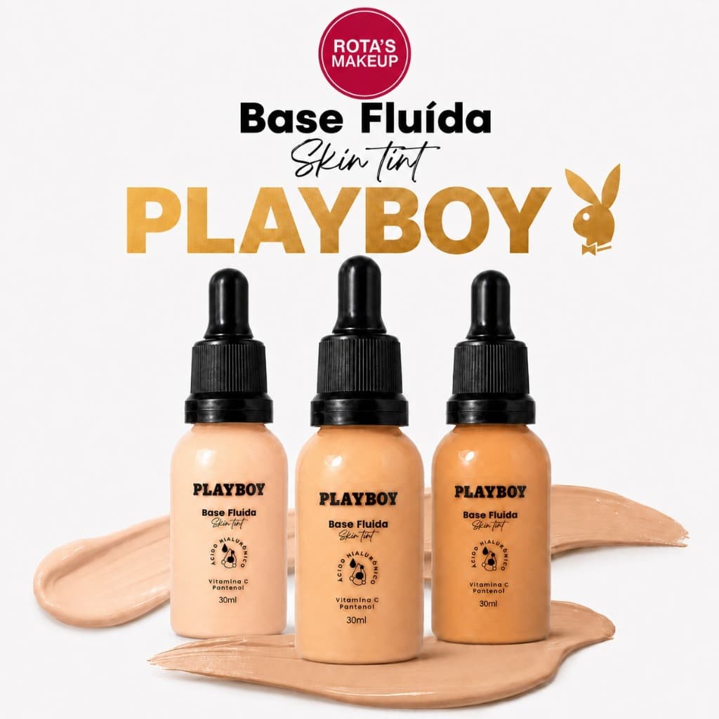 Base Fluída Playboy Skin Tint 30ml | Ácido Hialurônico + Vitamina C